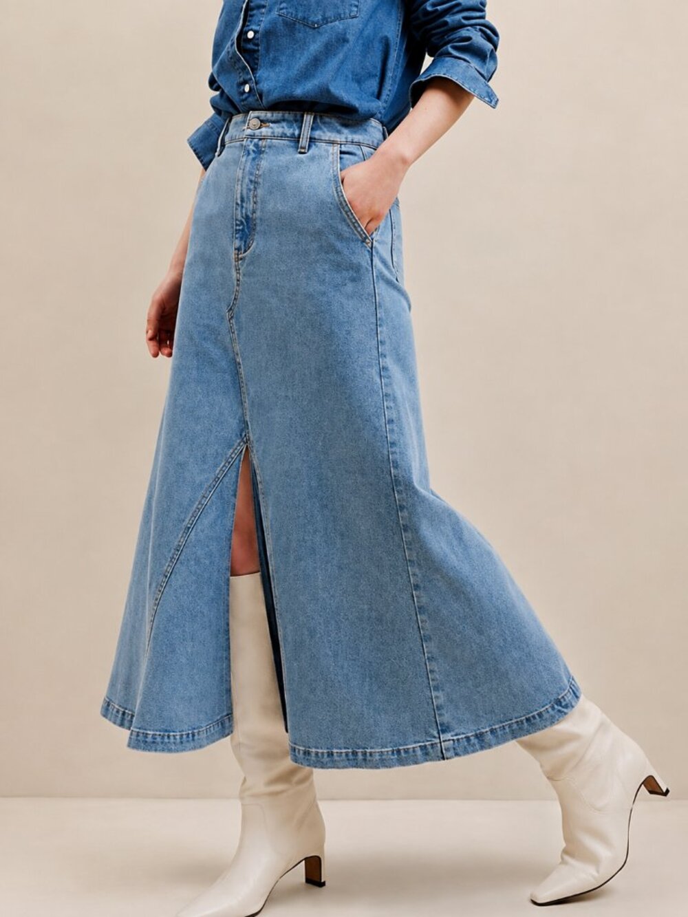 Banana Republic NEW Center Split Classic Denim Maxi Jean Skirt SZ 8 Western Chic